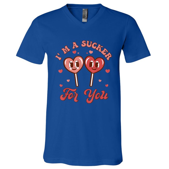 I'm A Sucker For You Lollipop Funny Valentines Day Hearts Gift V-Neck T-Shirt