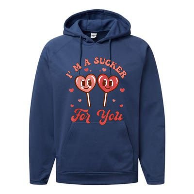 I'm A Sucker For You Lollipop Funny Valentines Day Hearts Gift Performance Fleece Hoodie