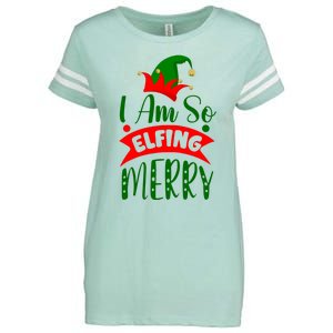 I Am So Elfing Merry Funny Christmas Elf Enza Ladies Jersey Football T-Shirt