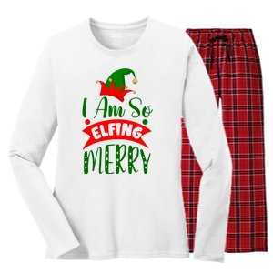 I Am So Elfing Merry Funny Christmas Elf Women's Long Sleeve Flannel Pajama Set 