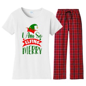 I Am So Elfing Merry Funny Christmas Elf Women's Flannel Pajama Set