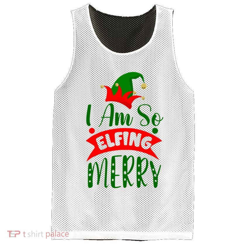 I Am So Elfing Merry Funny Christmas Elf Mesh Reversible Basketball Jersey Tank