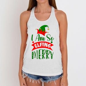 I Am So Elfing Merry Funny Christmas Elf Women's Knotted Racerback Tank