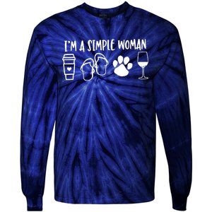 Im A Simple Woman Coffee Flip Flops Dog Wine Tie-Dye Long Sleeve Shirt