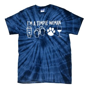 Im A Simple Woman Coffee Flip Flops Dog Wine Tie-Dye T-Shirt