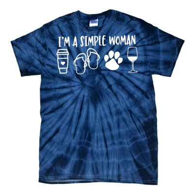 Im A Simple Woman Coffee Flip Flops Dog Wine Tie-Dye T-Shirt