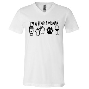 Im A Simple Woman Coffee Flip Flops Dog Wine V-Neck T-Shirt