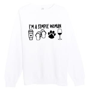 Im A Simple Woman Coffee Flip Flops Dog Wine Premium Crewneck Sweatshirt