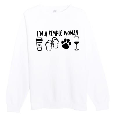 Im A Simple Woman Coffee Flip Flops Dog Wine Premium Crewneck Sweatshirt