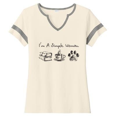 Im A Simple Woman Books Coffee Dog Animal Fur Paw Print Ladies Halftime Notch Neck Tee