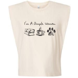 Im A Simple Woman Books Coffee Dog Animal Fur Paw Print Garment-Dyed Women's Muscle Tee