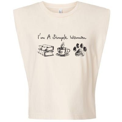 Im A Simple Woman Books Coffee Dog Animal Fur Paw Print Garment-Dyed Women's Muscle Tee