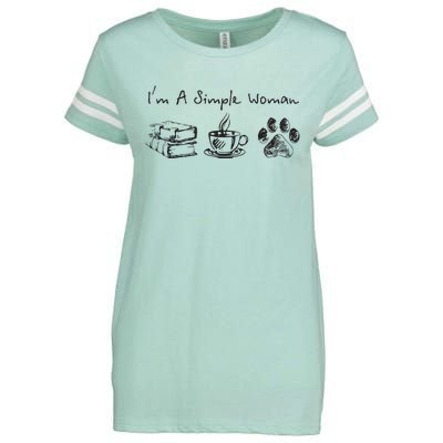 Im A Simple Woman Books Coffee Dog Animal Fur Paw Print Enza Ladies Jersey Football T-Shirt