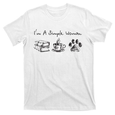 Im A Simple Woman Books Coffee Dog Animal Fur Paw Print T-Shirt