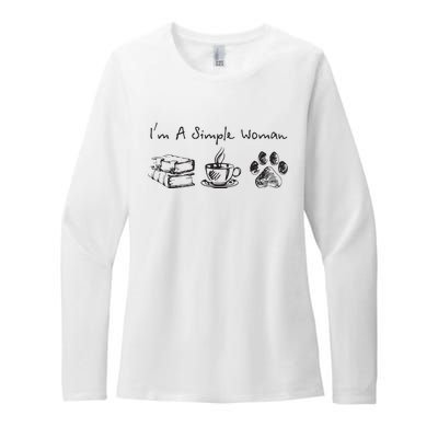 Im A Simple Woman Books Coffee Dog Animal Fur Paw Print Womens CVC Long Sleeve Shirt