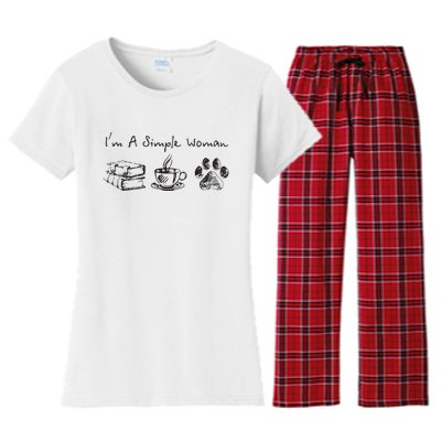 Im A Simple Woman Books Coffee Dog Animal Fur Paw Print Women's Flannel Pajama Set