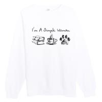 Im A Simple Woman Books Coffee Dog Animal Fur Paw Print Premium Crewneck Sweatshirt