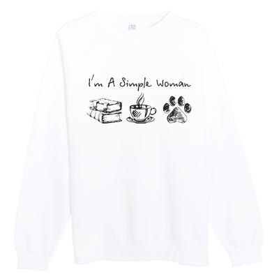 Im A Simple Woman Books Coffee Dog Animal Fur Paw Print Premium Crewneck Sweatshirt