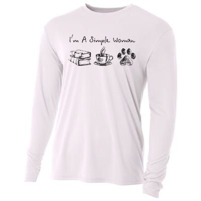 Im A Simple Woman Books Coffee Dog Animal Fur Paw Print Cooling Performance Long Sleeve Crew