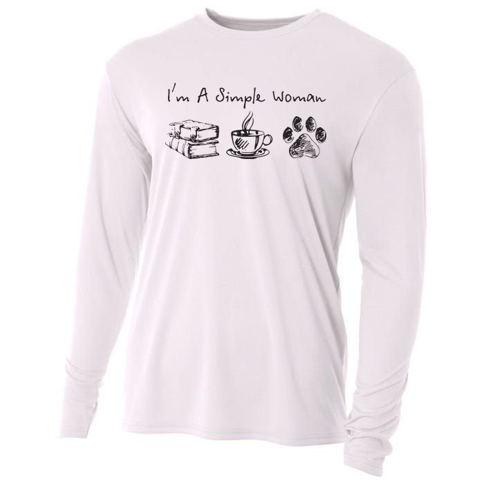 Im A Simple Woman Books Coffee Dog Animal Fur Paw Print Cooling Performance Long Sleeve Crew