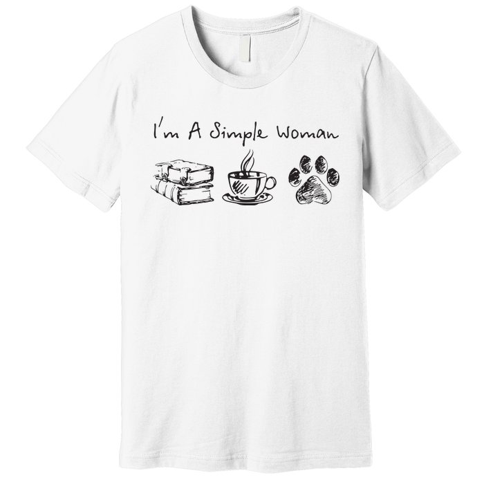 Im A Simple Woman Books Coffee Dog Animal Fur Paw Print Premium T-Shirt