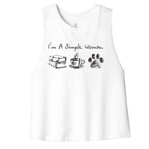 Im A Simple Woman Books Coffee Dog Animal Fur Paw Print Women's Racerback Cropped Tank