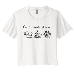 Im A Simple Woman Books Coffee Dog Animal Fur Paw Print Women's Crop Top Tee