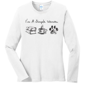 Im A Simple Woman Books Coffee Dog Animal Fur Paw Print Ladies Long Sleeve Shirt