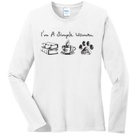 Im A Simple Woman Books Coffee Dog Animal Fur Paw Print Ladies Long Sleeve Shirt