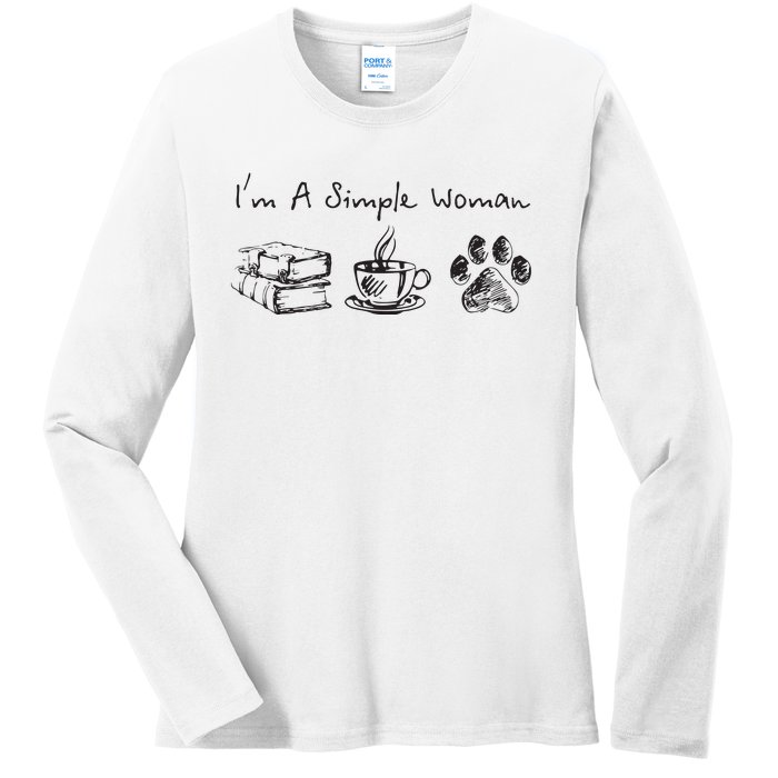 Im A Simple Woman Books Coffee Dog Animal Fur Paw Print Ladies Long Sleeve Shirt