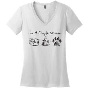 Im A Simple Woman Books Coffee Dog Animal Fur Paw Print Women's V-Neck T-Shirt