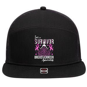 I'm A Survivor Breast Cancer Awareness 7 Panel Mesh Trucker Snapback Hat