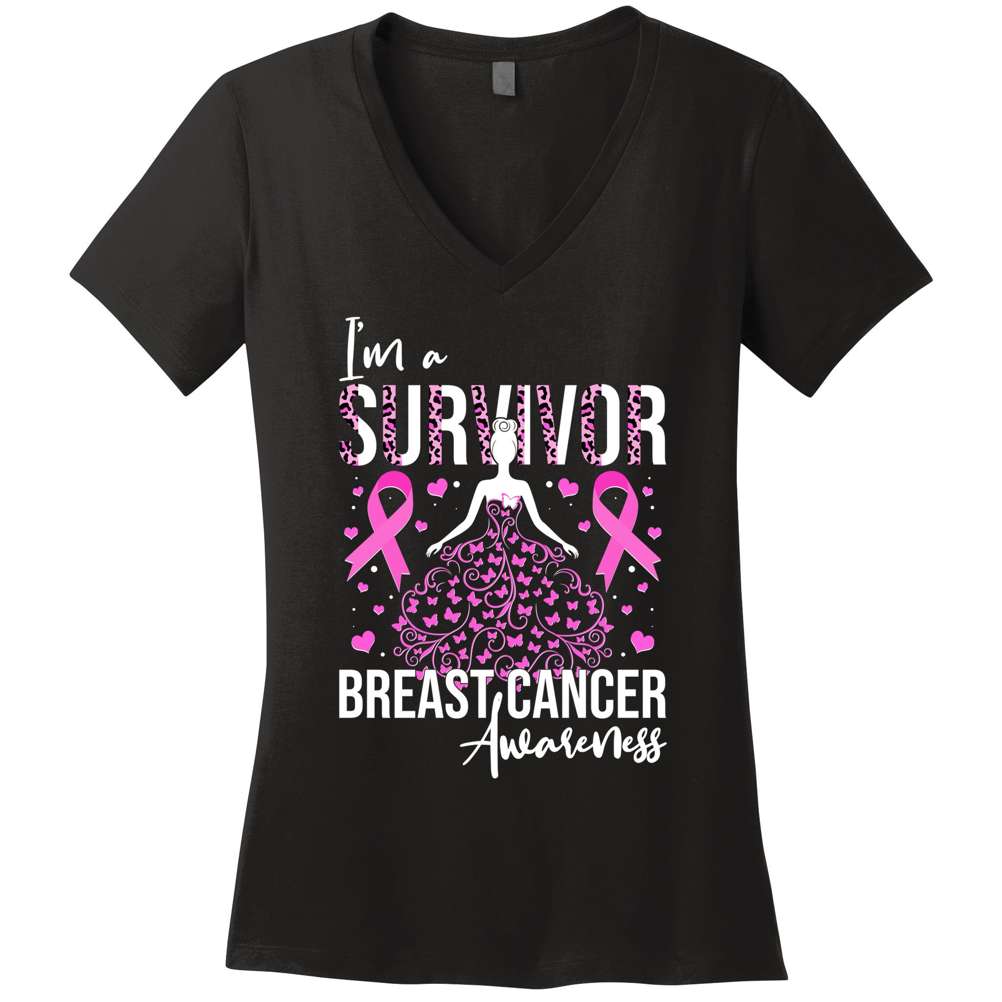 I'm A Survivor Breast Cancer Awareness Women's V-Neck T-Shirt