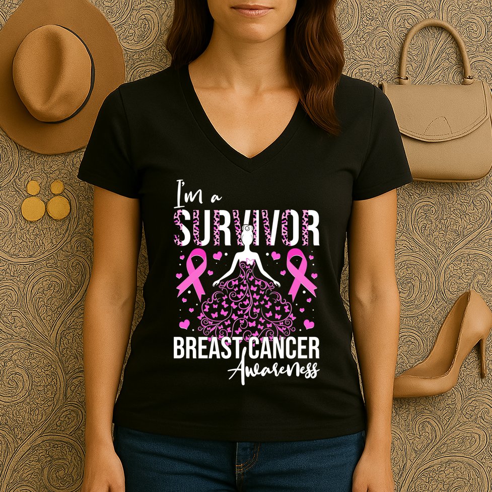 I'm A Survivor Breast Cancer Awareness Women's V-Neck T-Shirt