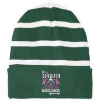 I'm A Survivor Breast Cancer Awareness Striped Beanie with Solid Band