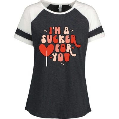 I'm A Sucker For You Lollipop Valentine's Day Heart Candy Meaningful Gift Enza Ladies Jersey Colorblock Tee