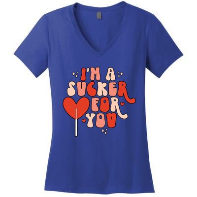 I'm A Sucker For You Lollipop Valentine's Day Heart Candy Meaningful Gift Women's V-Neck T-Shirt