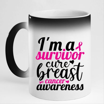 I'm A Survivor Cure Breast Cancer Awareness 11oz Black Color Changing Mug