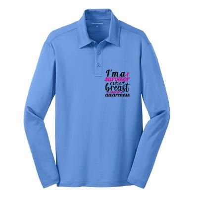 I'm A Survivor Cure Breast Cancer Awareness Silk Touch Performance Long Sleeve Polo