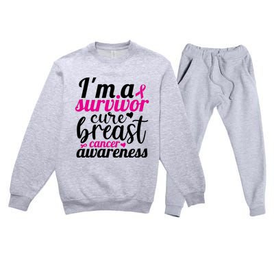 I'm A Survivor Cure Breast Cancer Awareness Premium Crewneck Sweatsuit Set