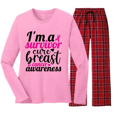 I'm A Survivor Cure Breast Cancer Awareness Women's Long Sleeve Flannel Pajama Set 