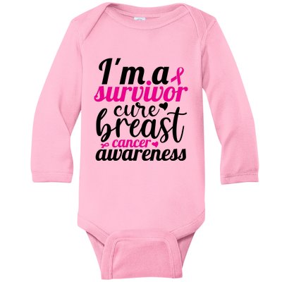 I'm A Survivor Cure Breast Cancer Awareness Baby Long Sleeve Bodysuit