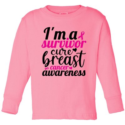 I'm A Survivor Cure Breast Cancer Awareness Toddler Long Sleeve Shirt