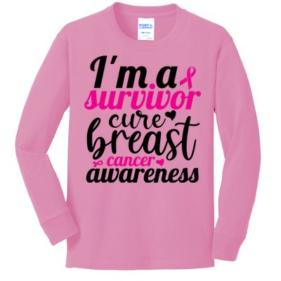 I'm A Survivor Cure Breast Cancer Awareness Kids Long Sleeve Shirt