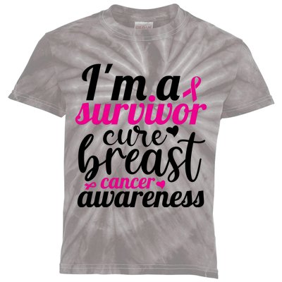 I'm A Survivor Cure Breast Cancer Awareness Kids Tie-Dye T-Shirt