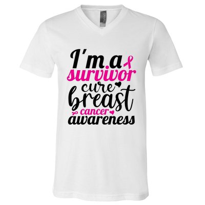 I'm A Survivor Cure Breast Cancer Awareness V-Neck T-Shirt