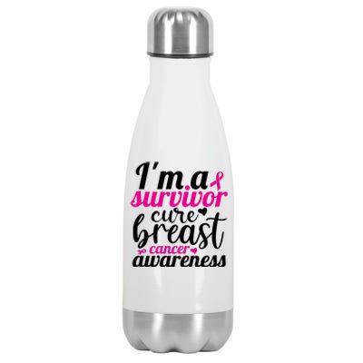 I'm A Survivor Cure Breast Cancer Awareness Stainless Steel Insulated Water Bottle