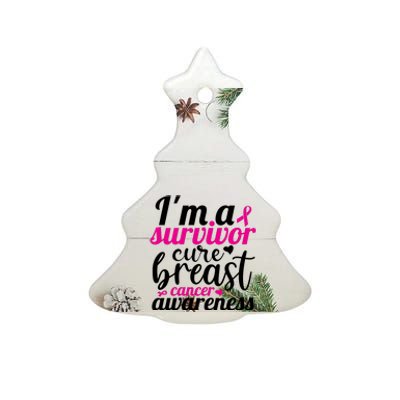 I'm A Survivor Cure Breast Cancer Awareness Ceramic Tree Ornament