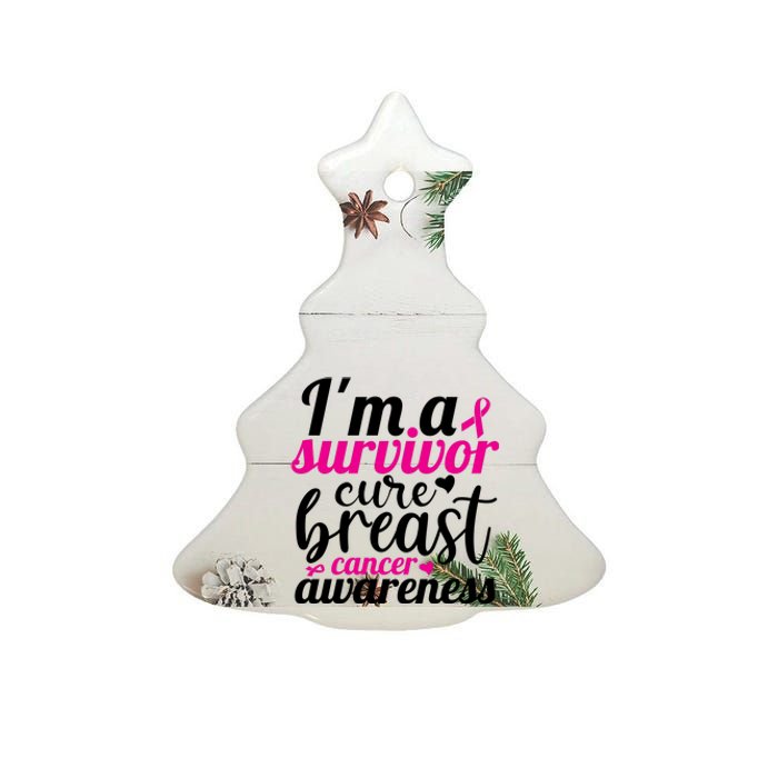 I'm A Survivor Cure Breast Cancer Awareness Ceramic Tree Ornament