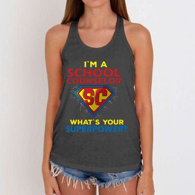 Im A School Counselor Whats Your Superpower Women's Knotted Racerback Tank